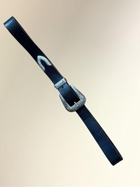 Urban Outfitters Black Leather Belt with Silver Western Buckle